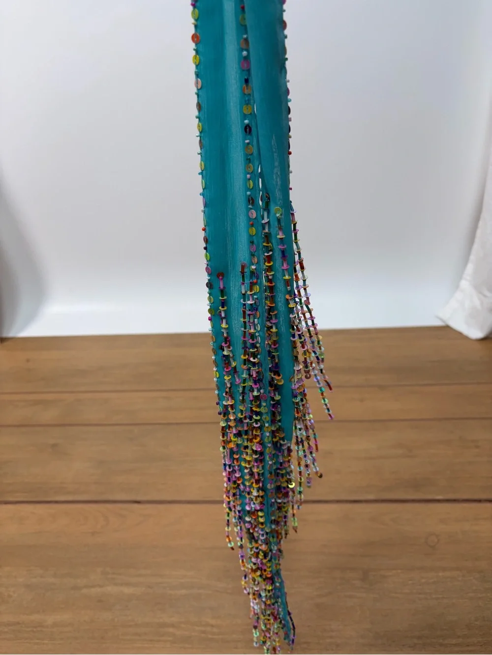 Vintage Y2K Beaded Skinny Scarf Turquoise Rainbow Beads Scarf/Belt NWT